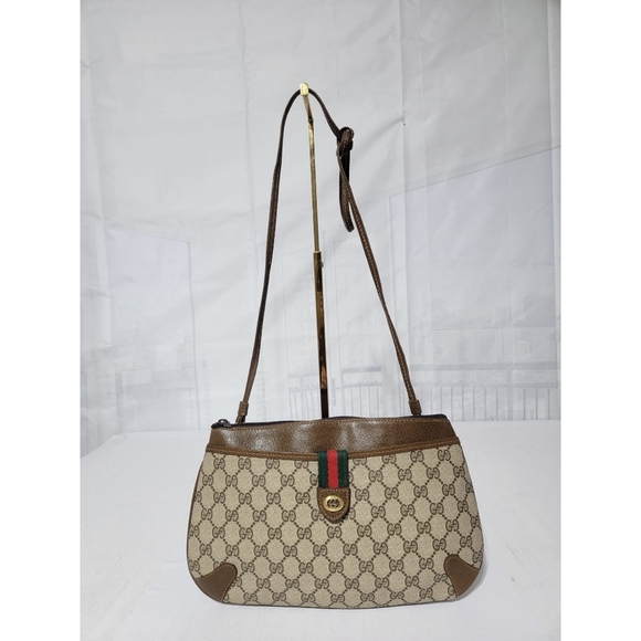 GUCCI Vintage GG Canvas Web Sherry Line Shoulder/Crossbody Bag Beige/Bro… - Picture 1 of 11